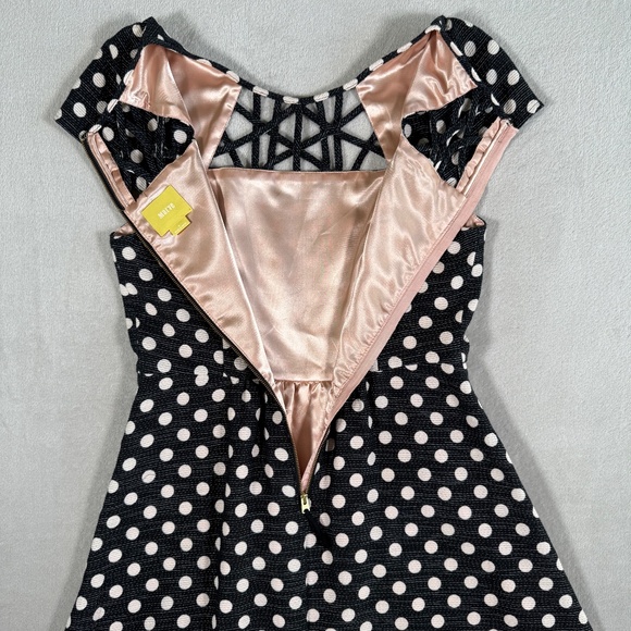 Maeve Anthropologie Dress Womens 4 Black Pink Nikola Polka Dot Lattice Pockets - Picture 10 of 15